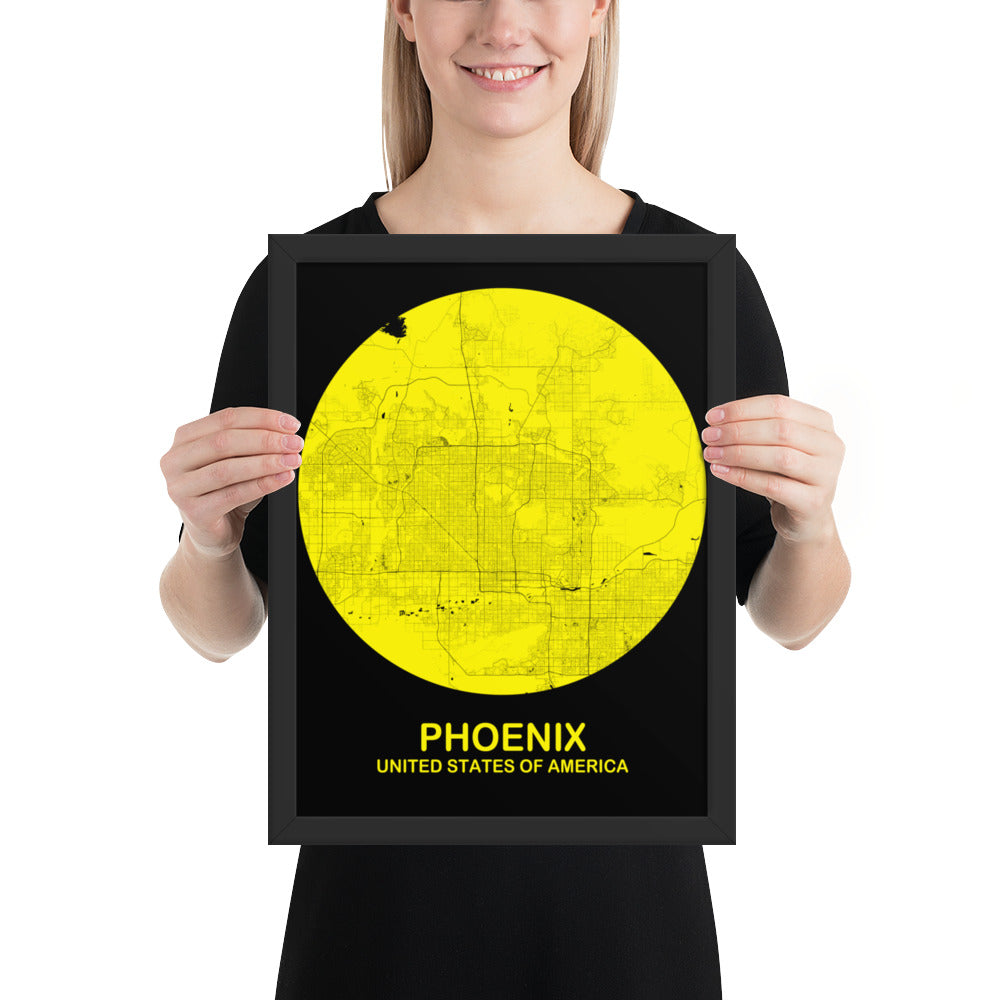 Phoenix Circular Yellow Framed Map