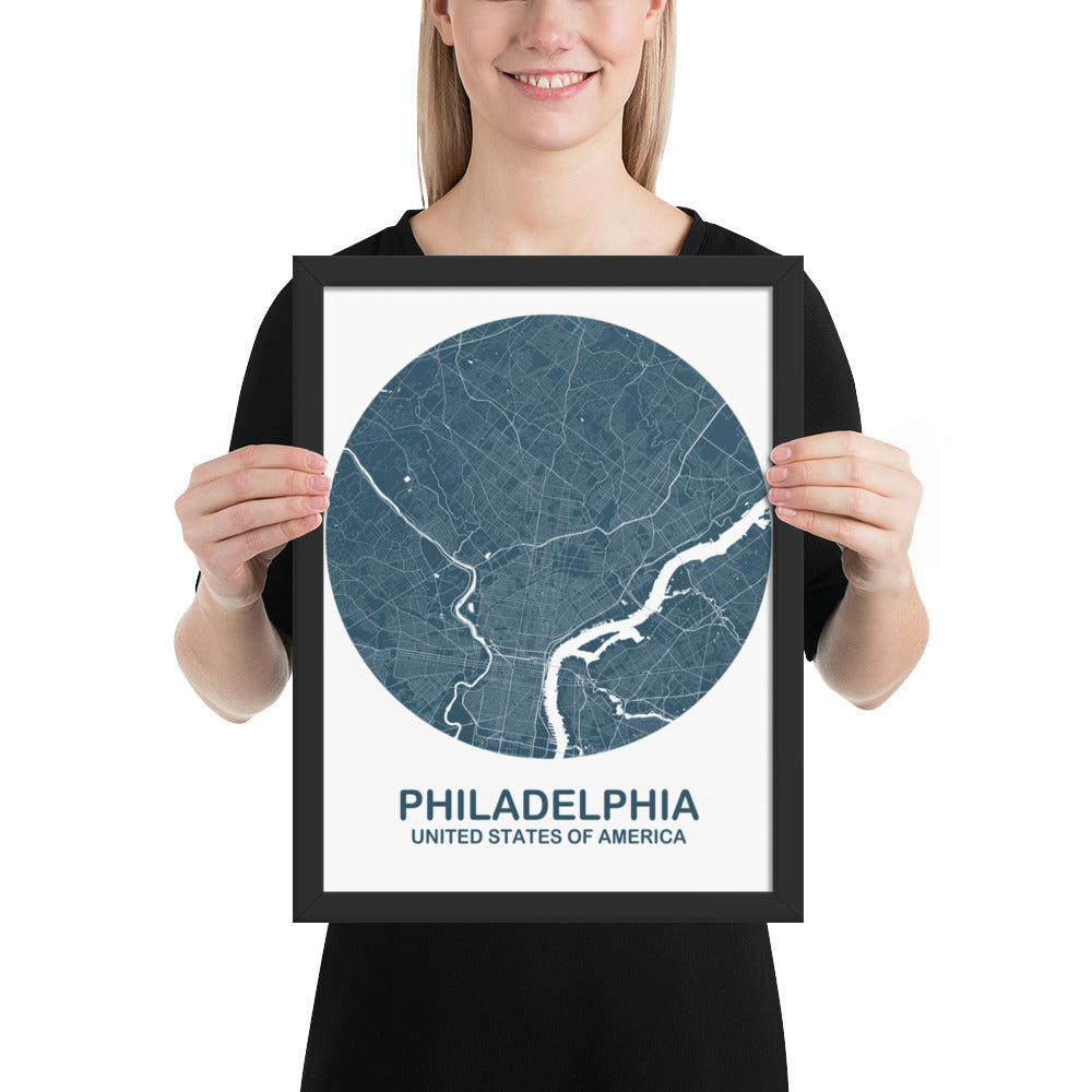 Philadelphia Circular Blue Framed Map