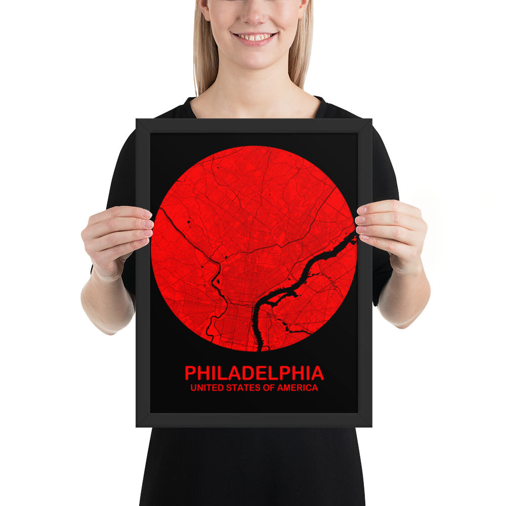 Philadelphia Circular Red Framed Map