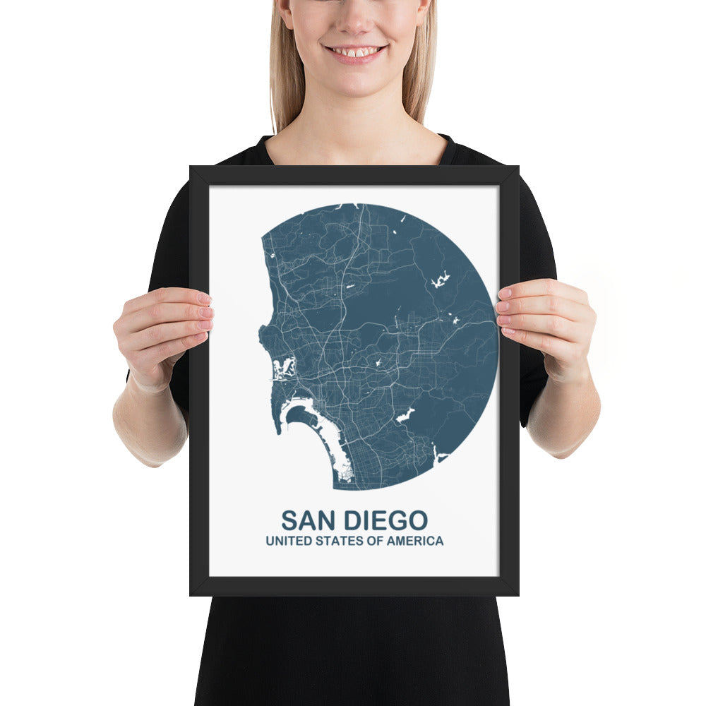 San Diego Circular Blue Framed Map