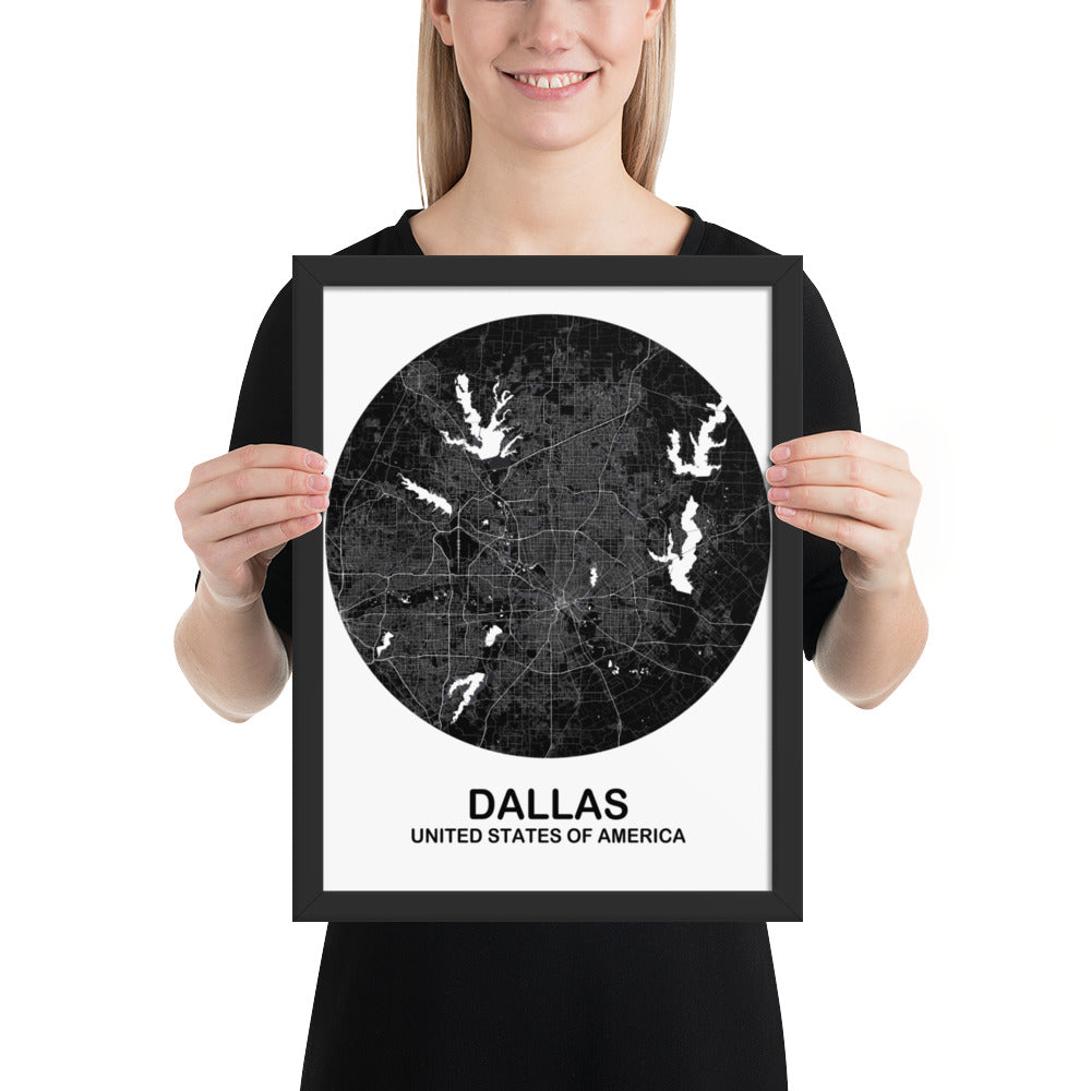 Dallas Circular Black Framed Map