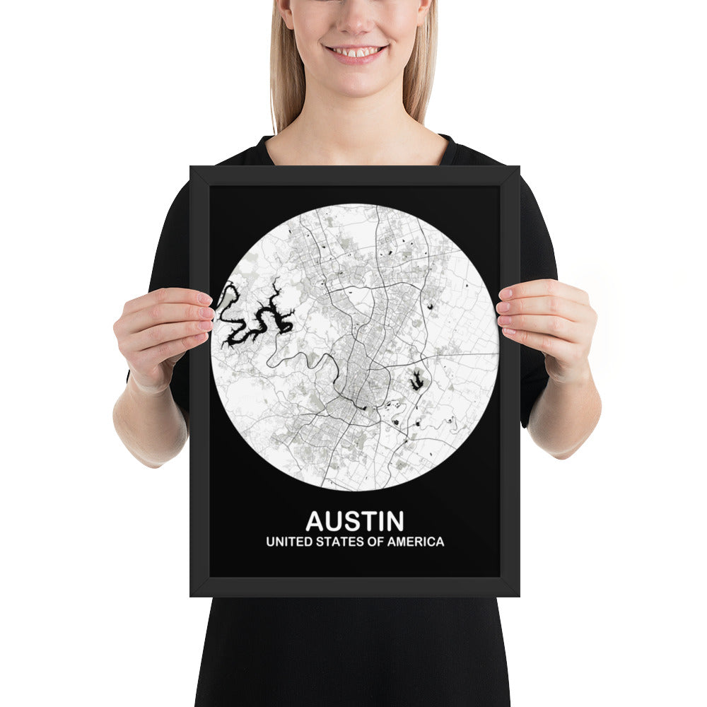 Austin Circular White Framed Map