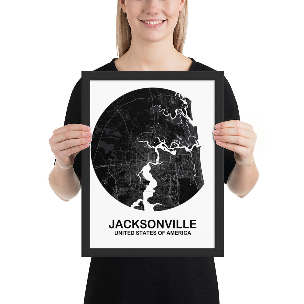 Jacksonville Circular Black Framed Map