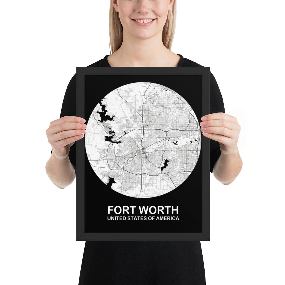 Fort Worth Circular White Framed Map