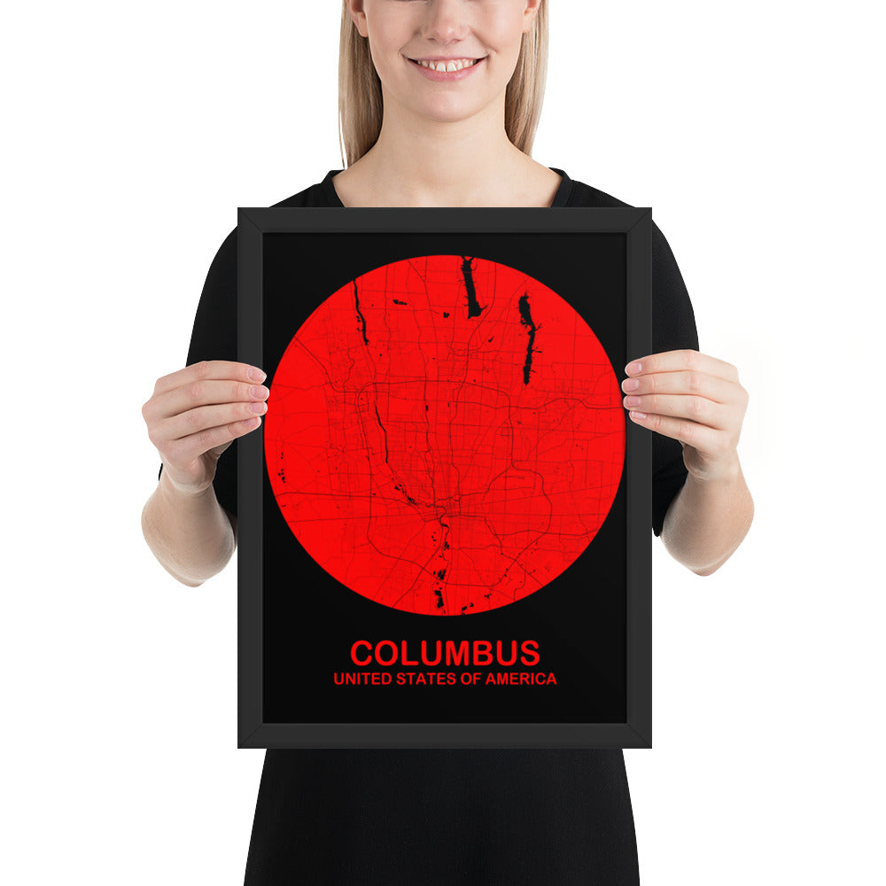 Columbus Circular Red Framed Map