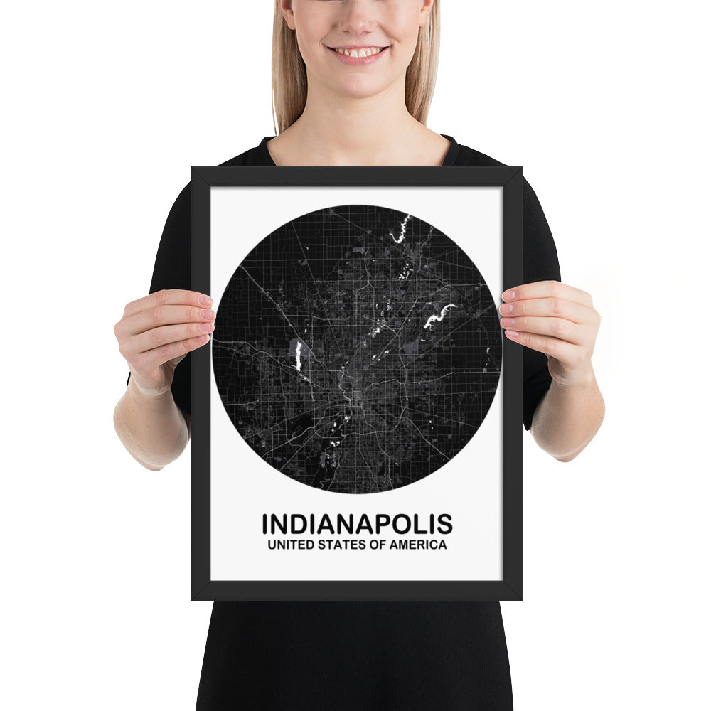 Indianapolis Circular Black Framed Map