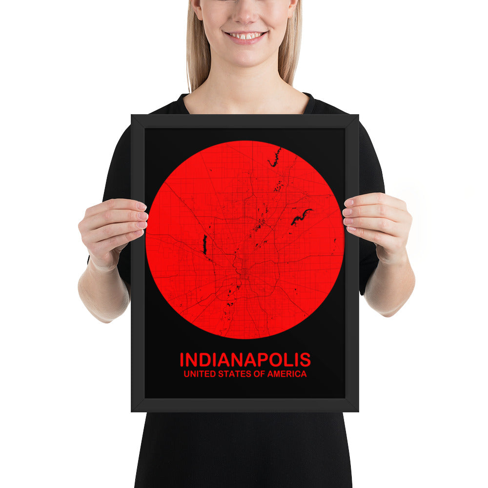 Indianapolis Circular Red Framed Map