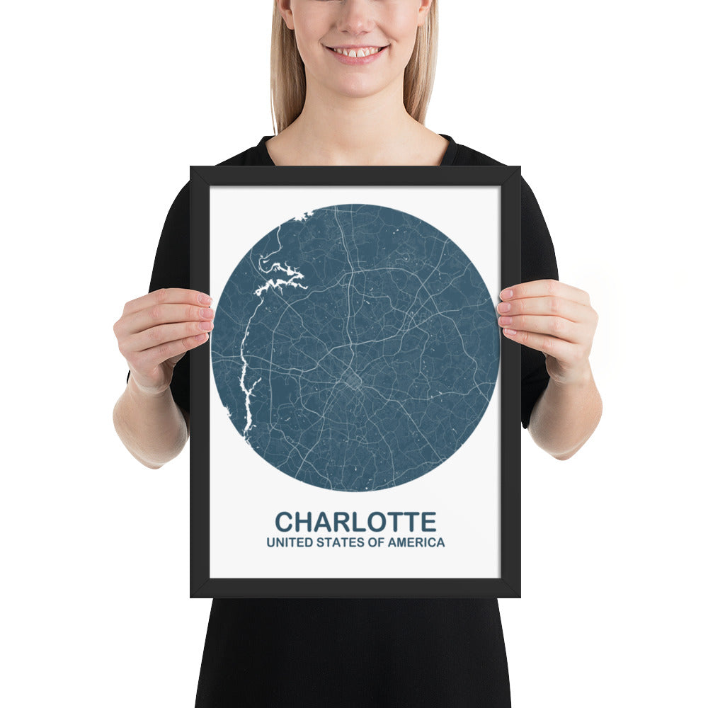 Charlotte Circular Blue Framed Map