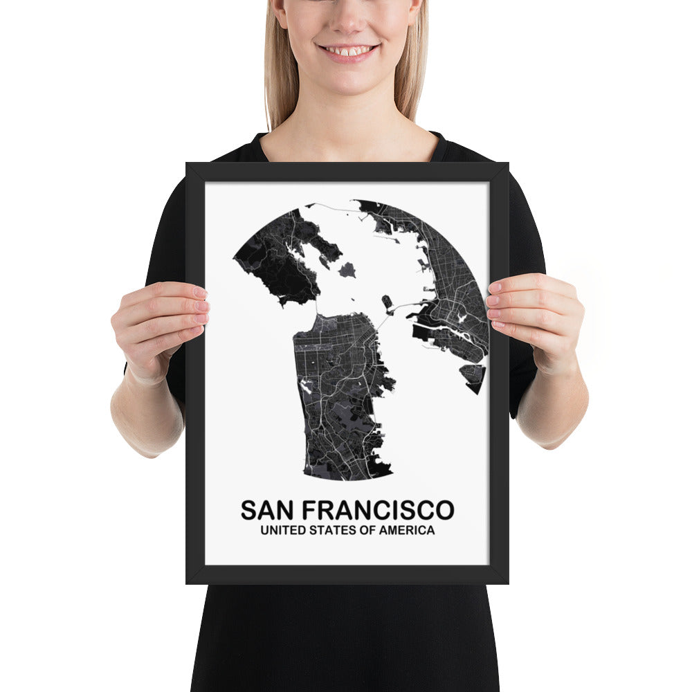 San Francisco Circular Black Framed Map