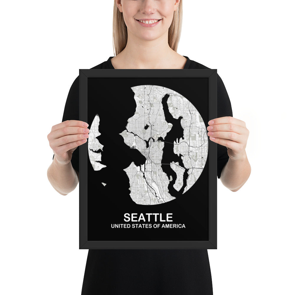 Seattle Circular White Framed Map