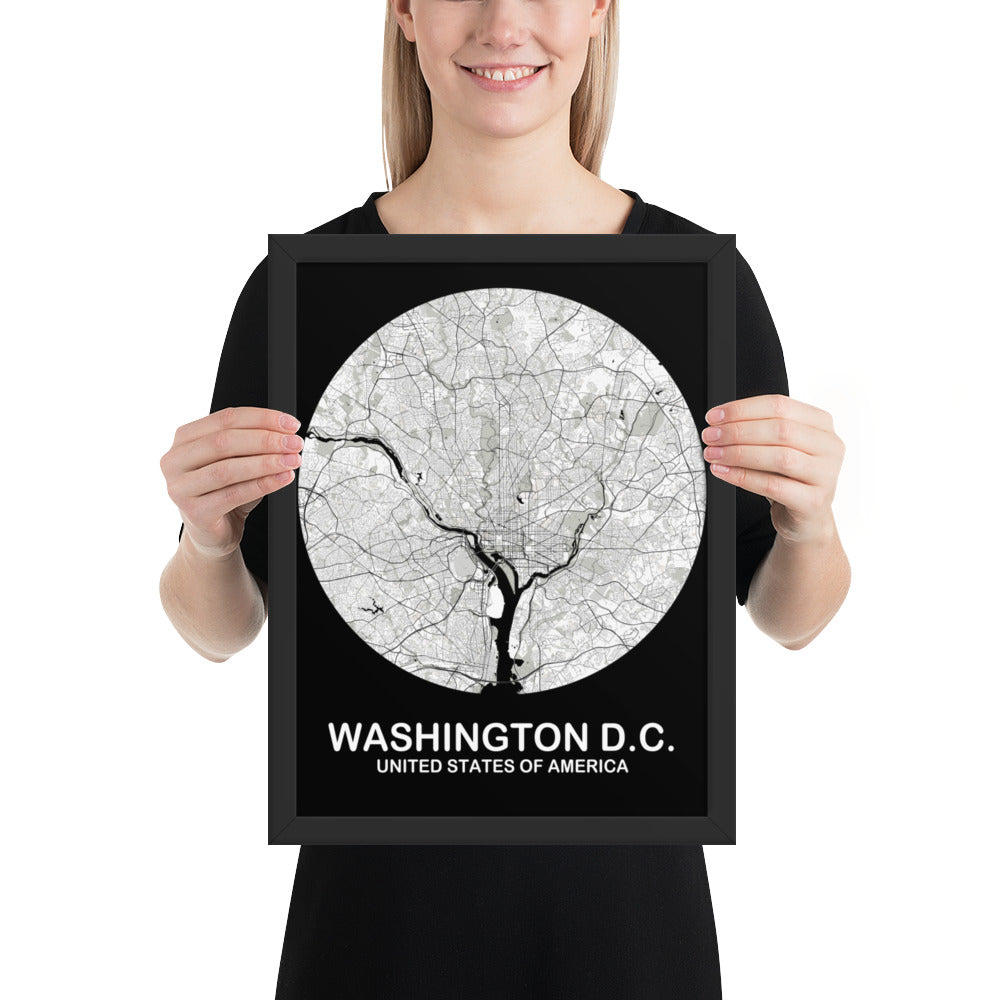 Washington, D.C. Circular White Framed Map