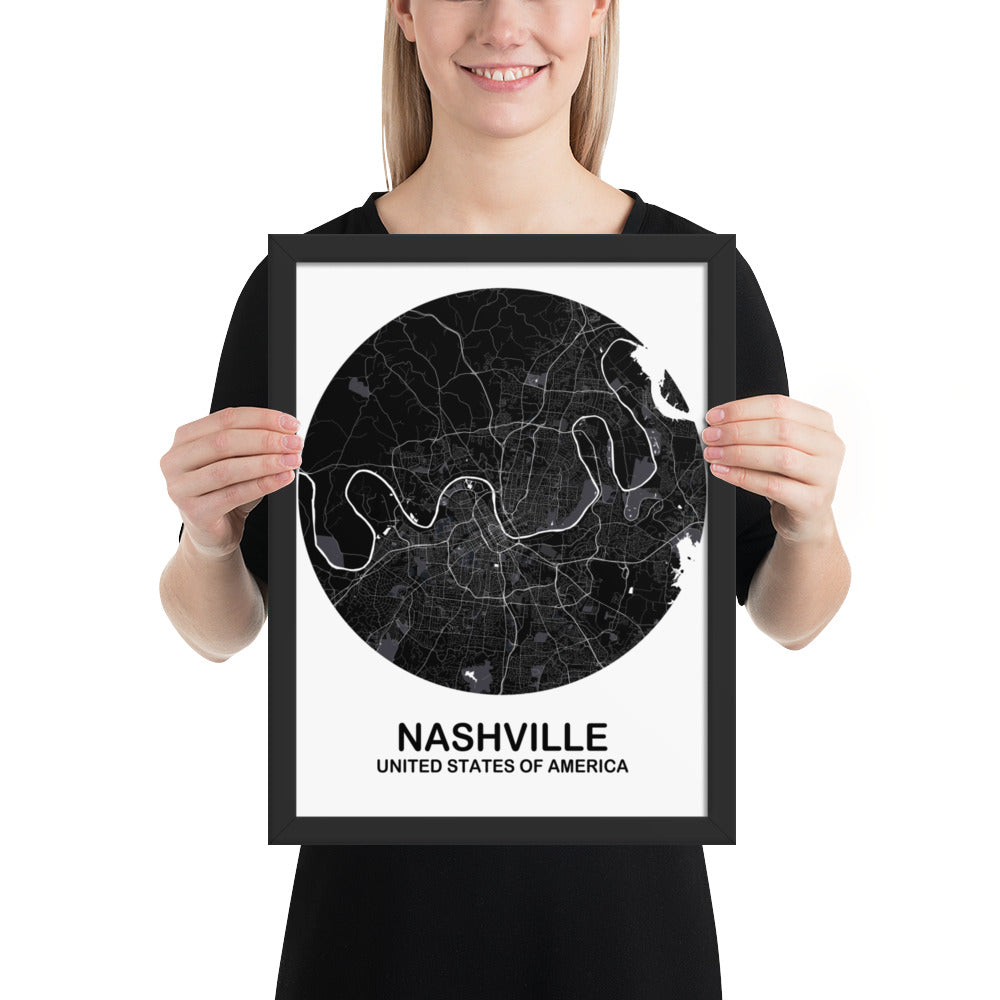 Nashville Circular Black Framed Map