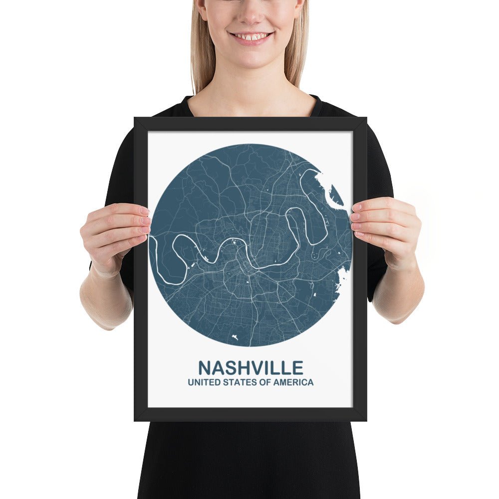 Nashville Circular Blue Framed Map