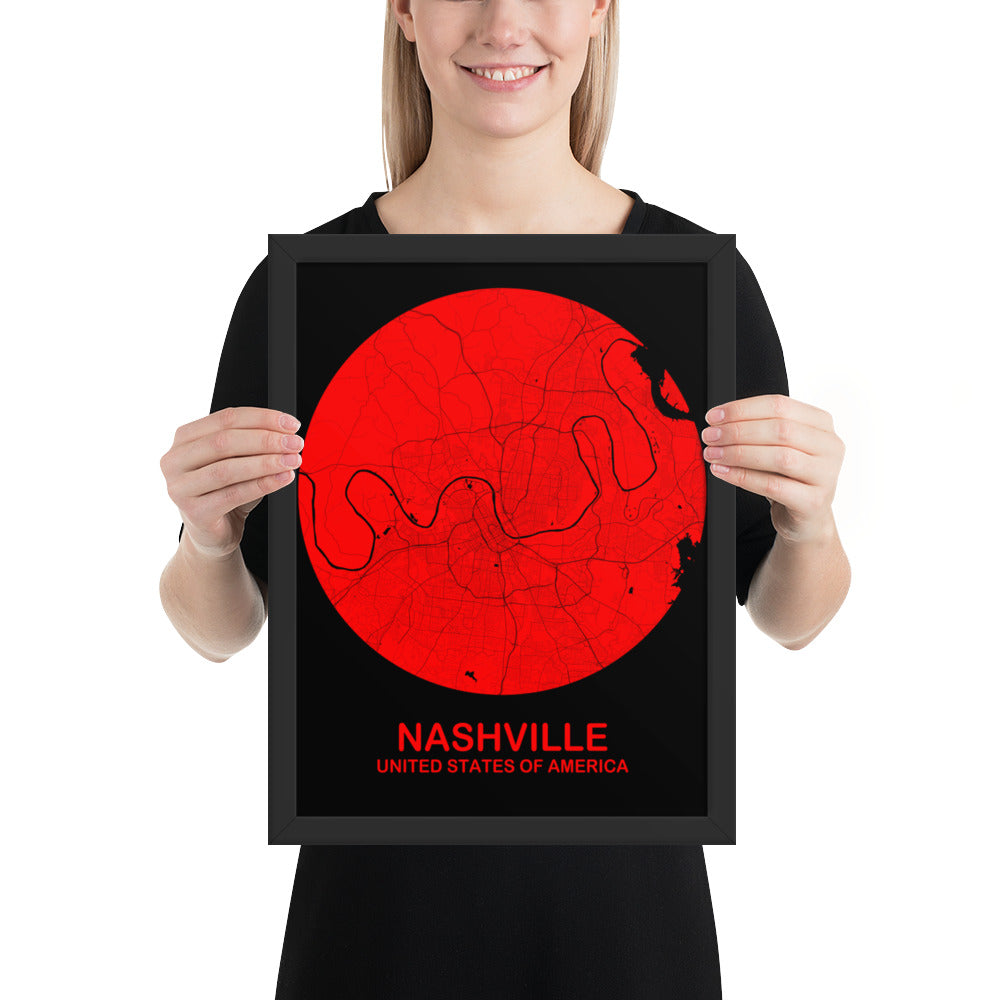 Nashville Circular Red Framed Map