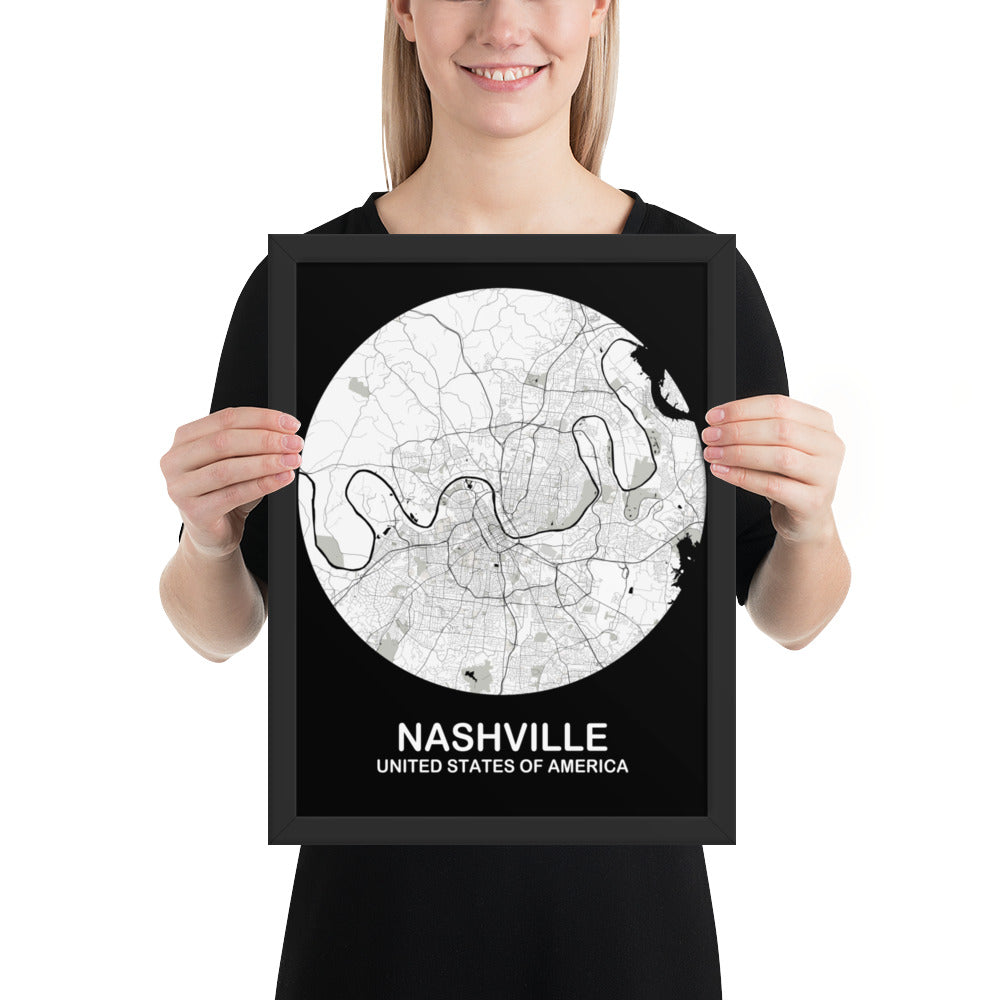 Nashville Circular White Framed Map