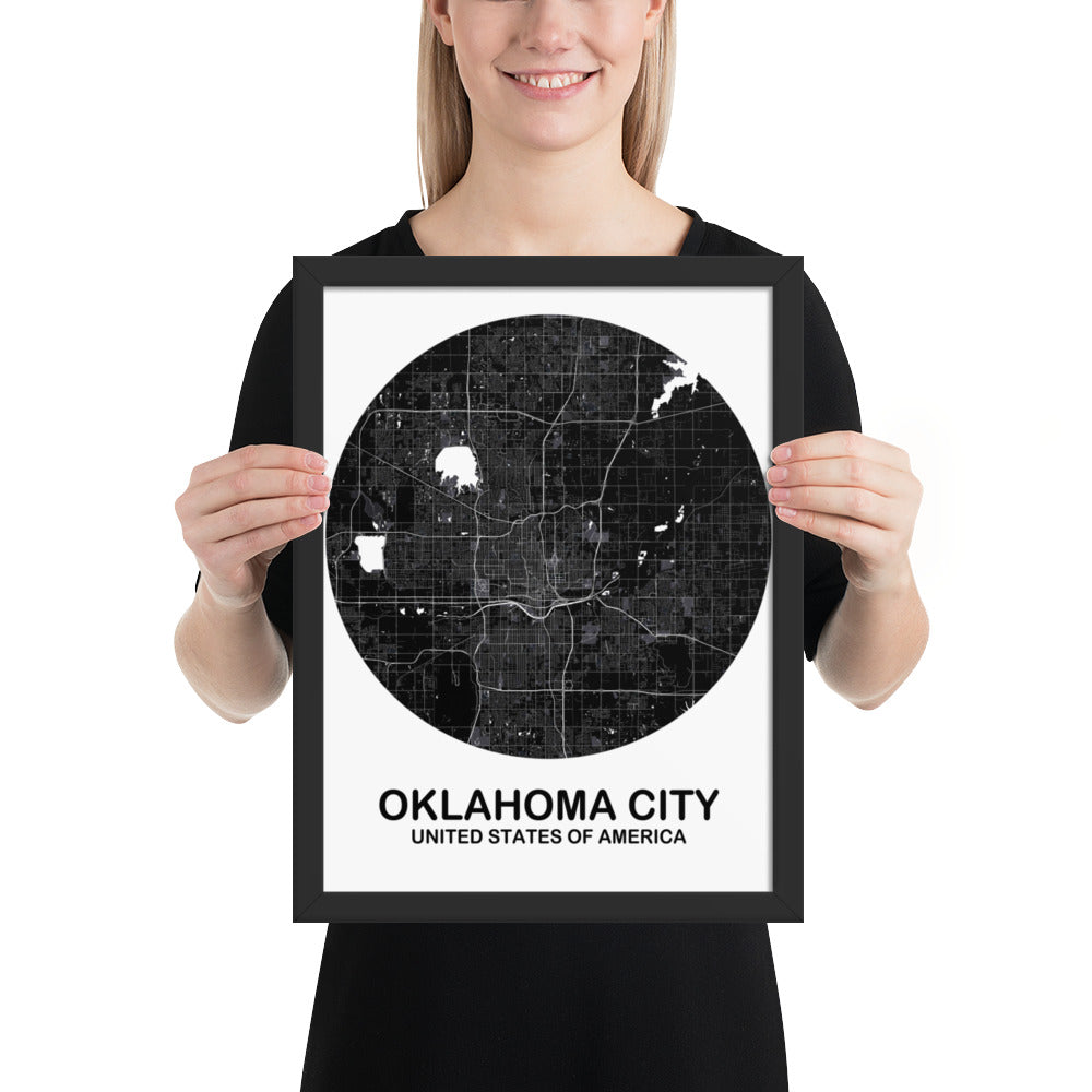 Oklahoma City Circular Black Framed Map