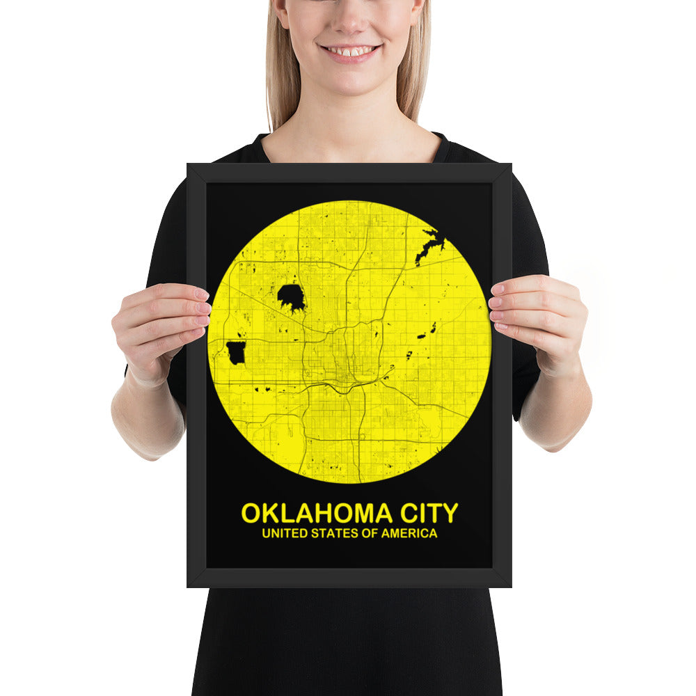 Oklahoma City Circular Yellow Framed Map