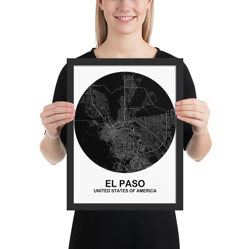 El Paso Circular Black Framed Map