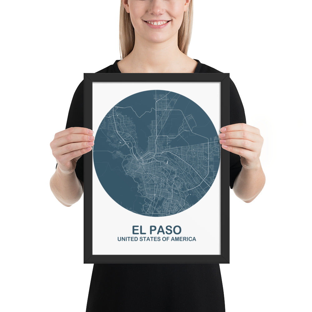 El Paso Circular Blue Framed Map