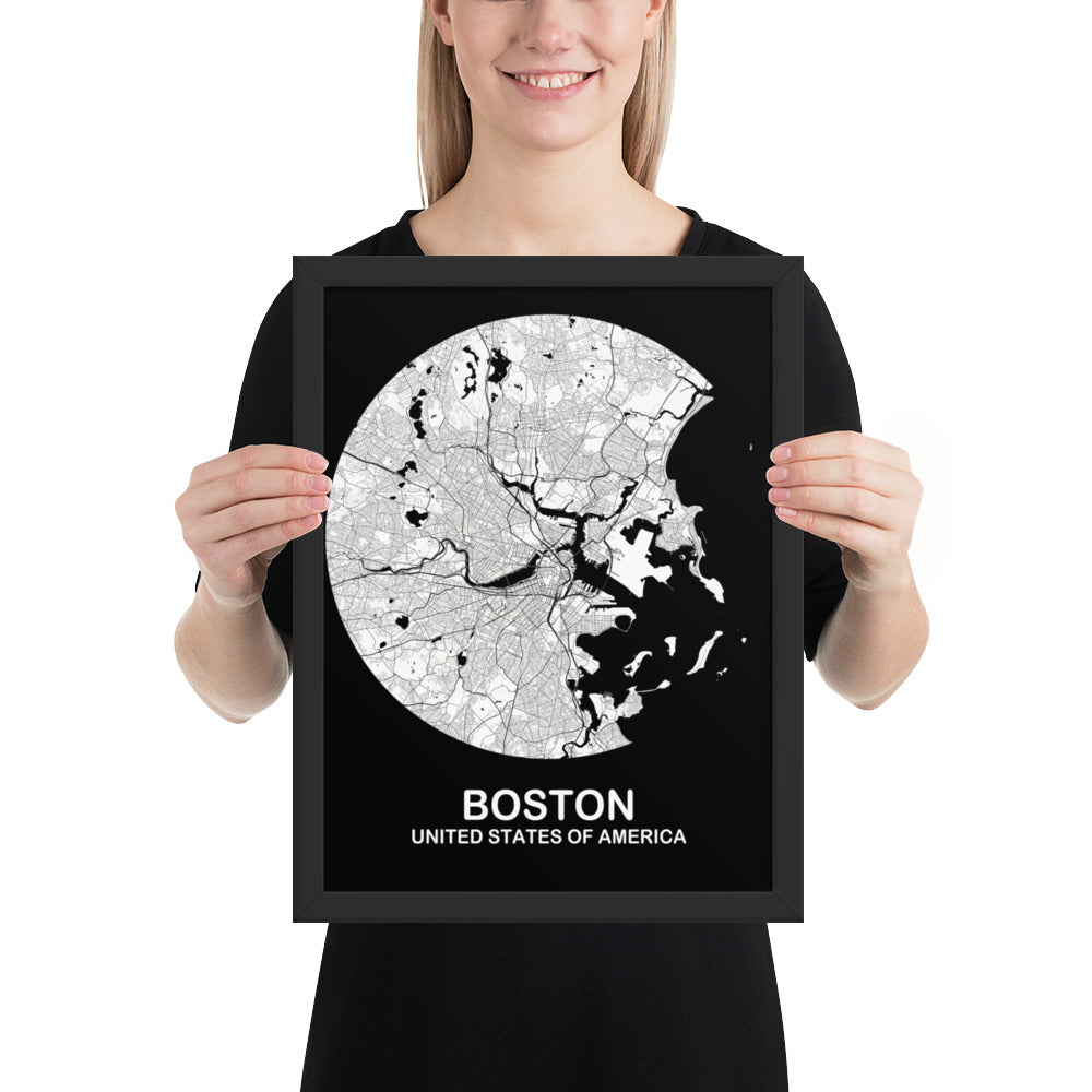 Boston Circular White Framed Map