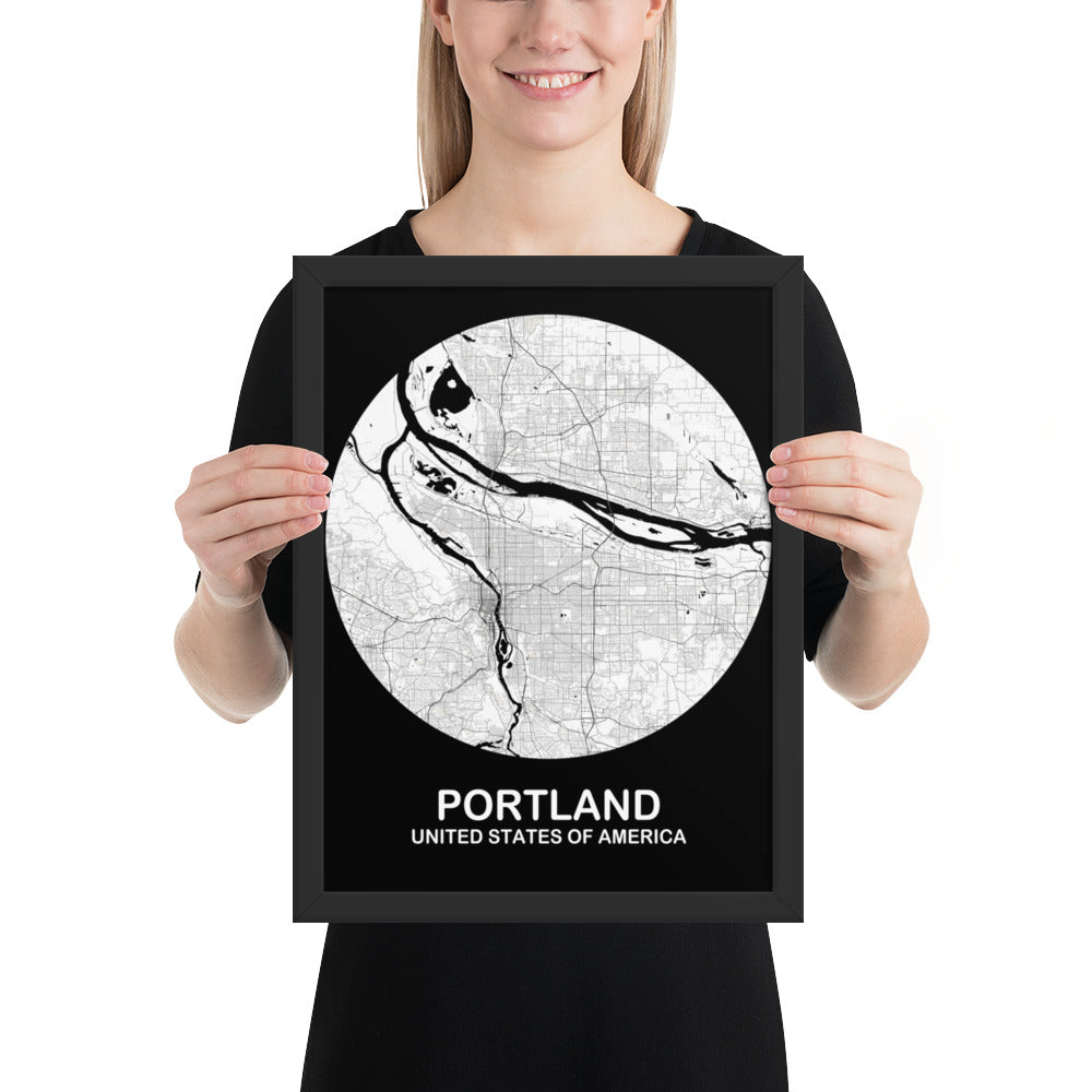 Portland Circular White Framed Map