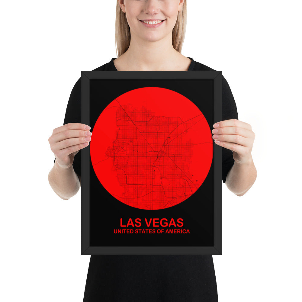 Las Vegas Circular Red Framed Map