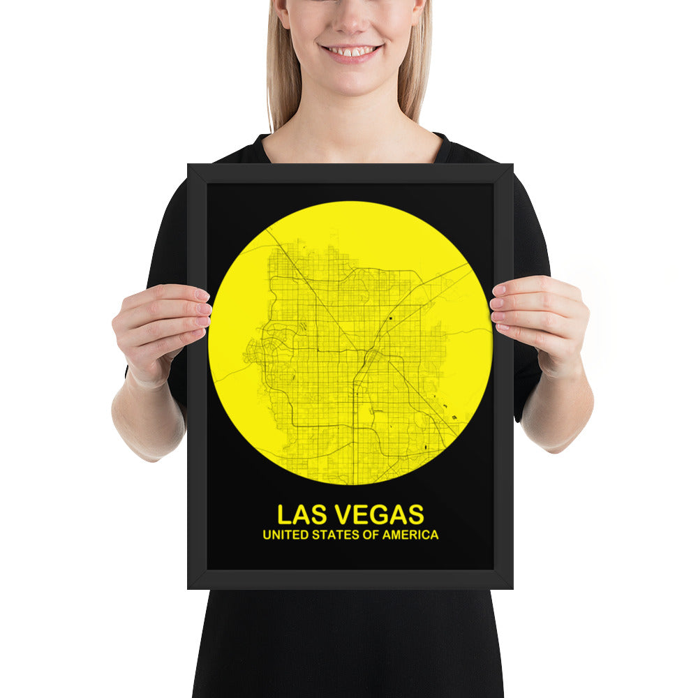 Las Vegas Circular Yellow Framed Map