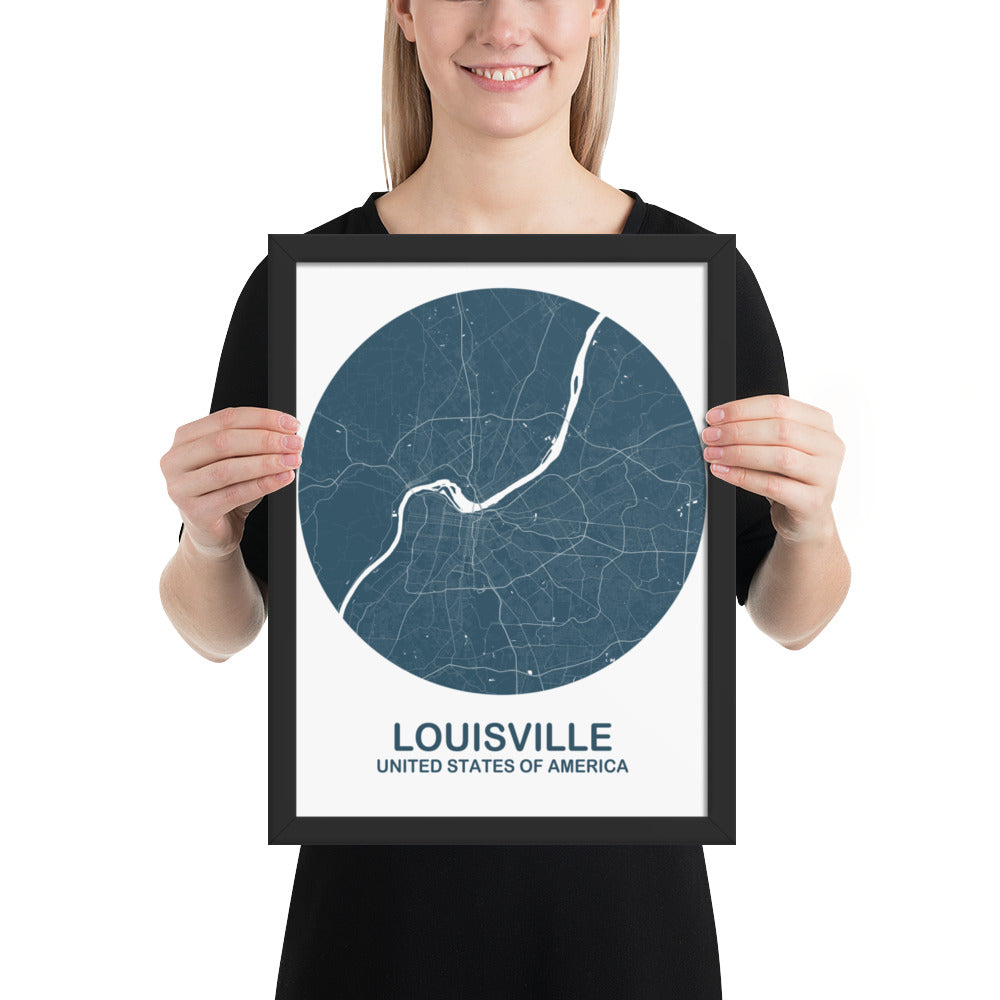 Louisville Circular Blue Framed Map