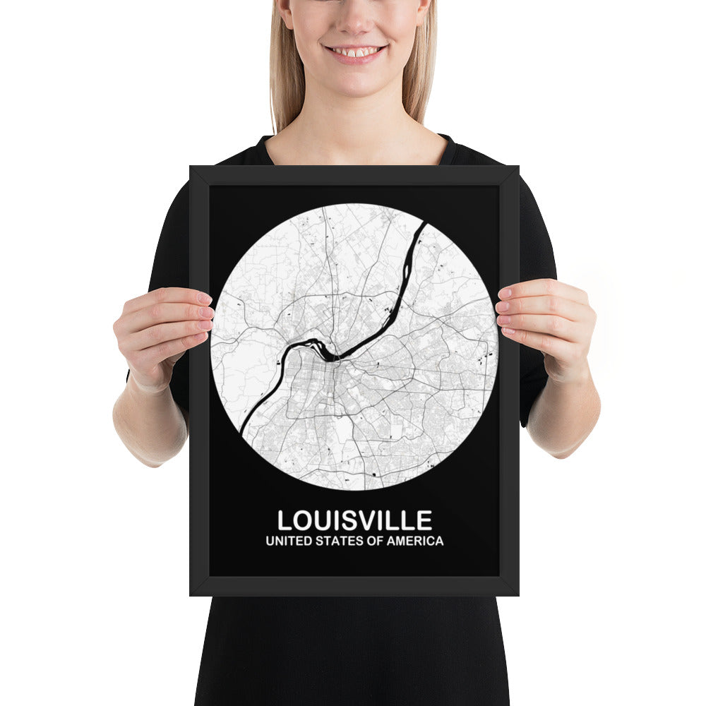 Louisville Circular White Framed Map