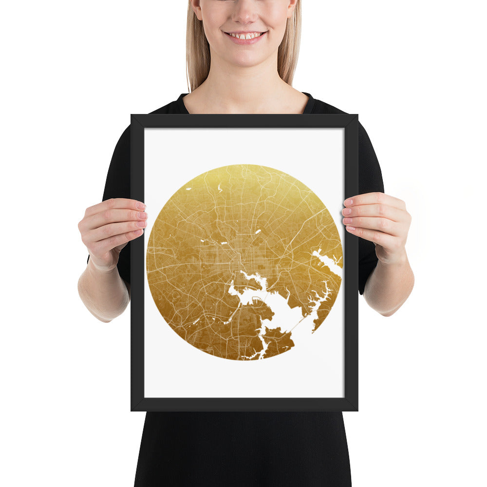 Baltimore Gold on White Framed Map