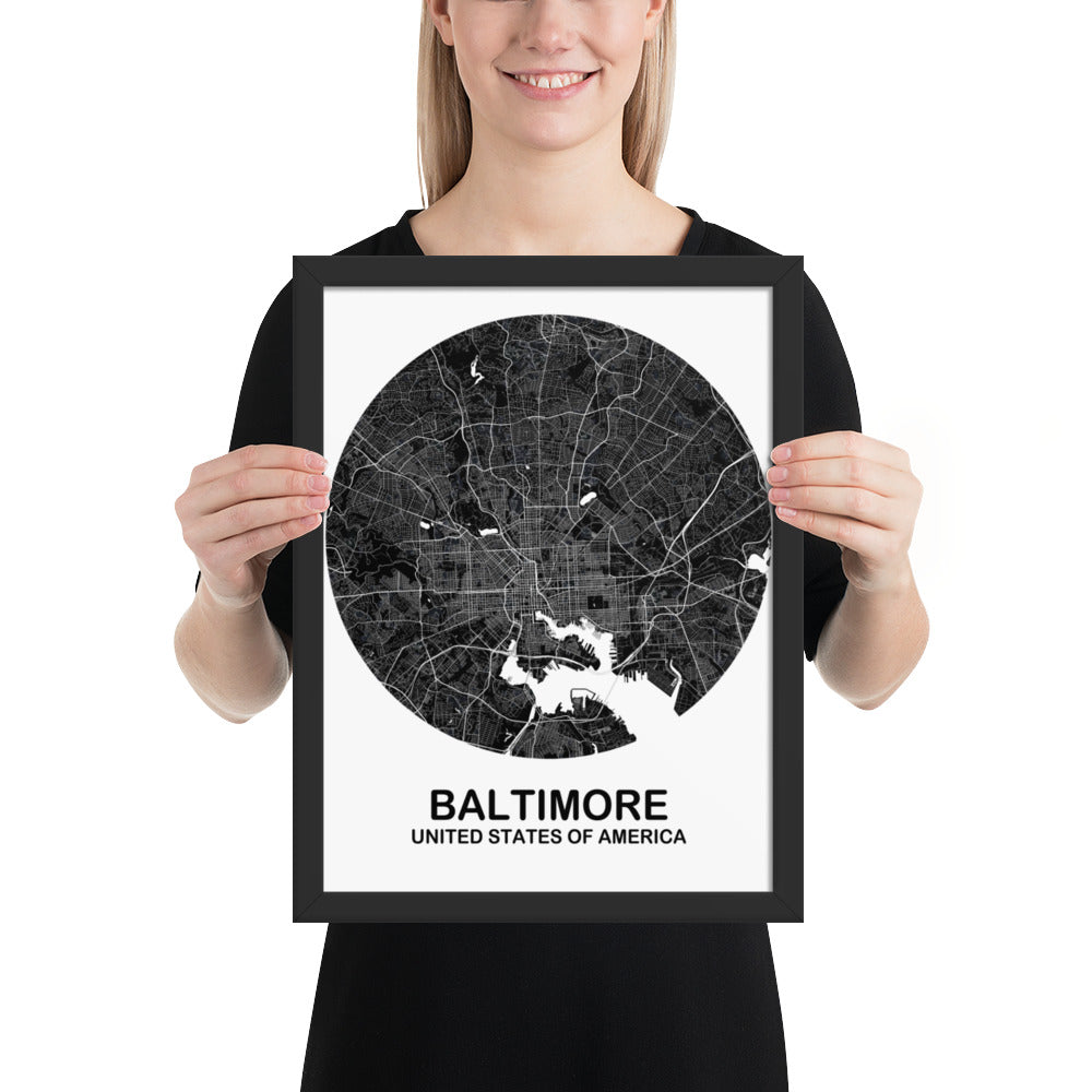 Baltimore Circular Black Framed Map