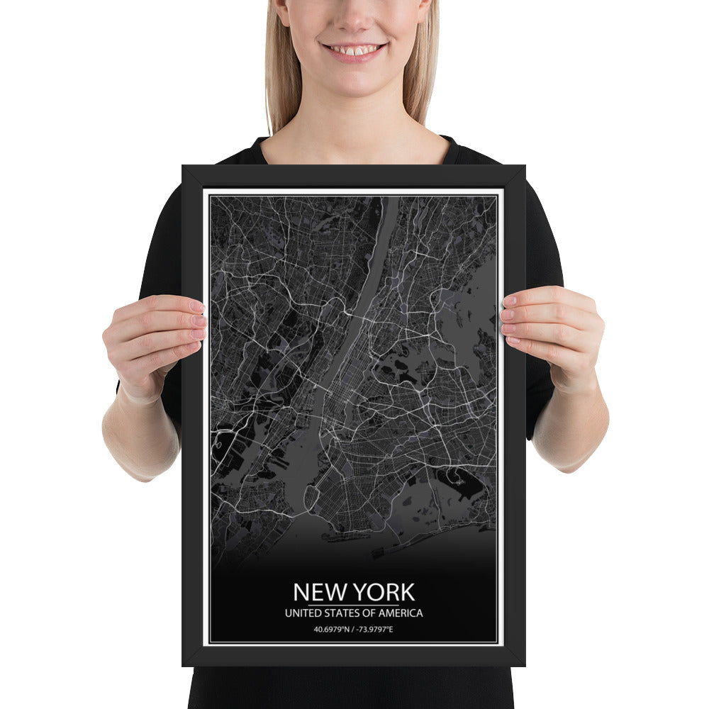 New York Black Framed Map