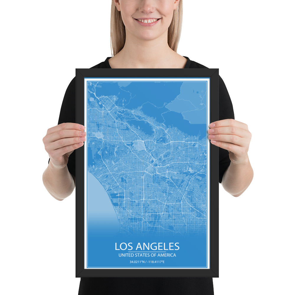 Los Angeles Blue and White Framed Map