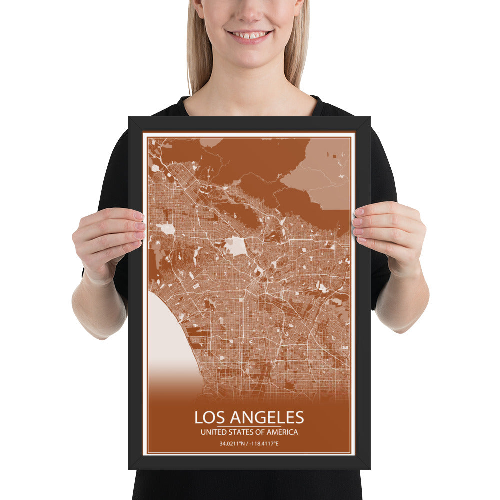 Los Angeles Brown and White Framed Map