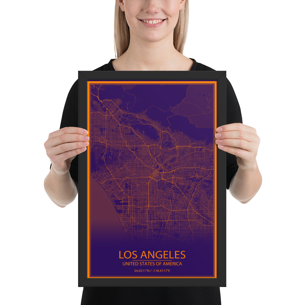 Los Angeles Purple and Orange Framed Map