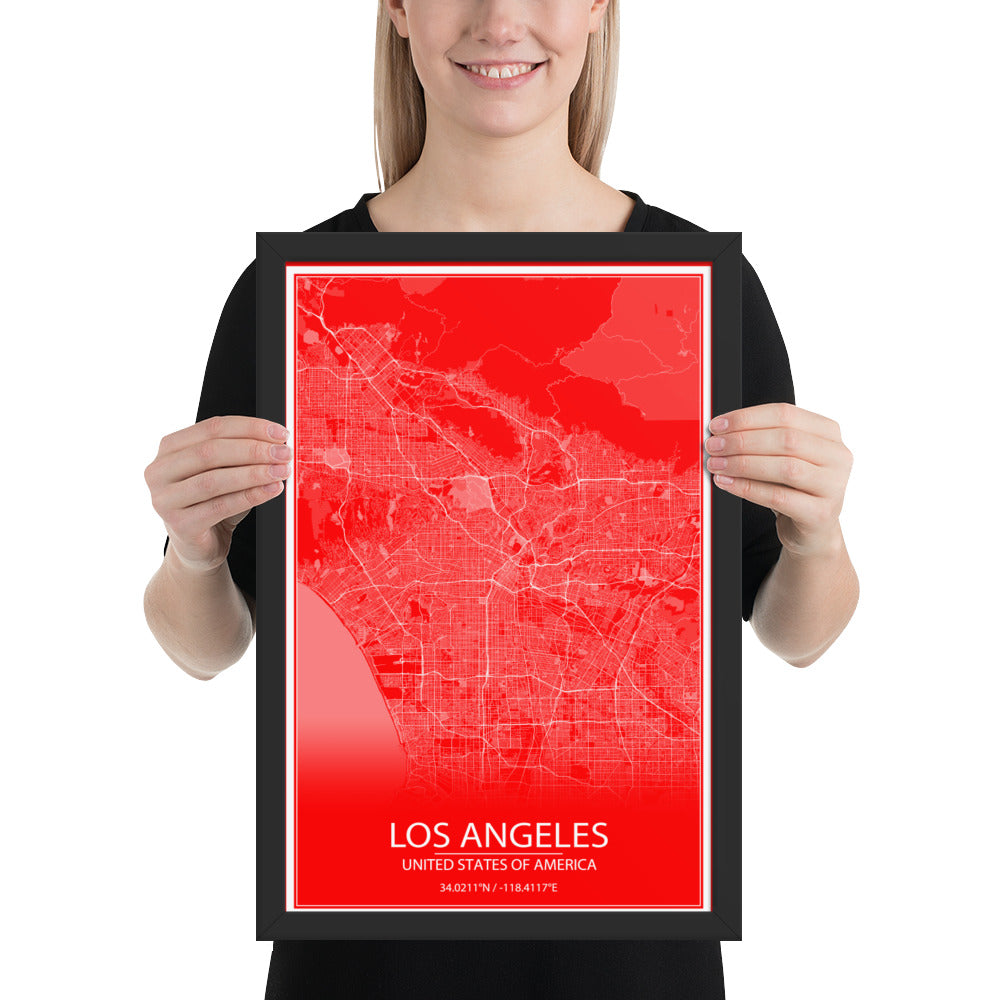 Los Angeles Red and White Framed Map