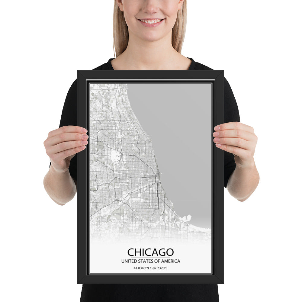 Chicago White Framed Map