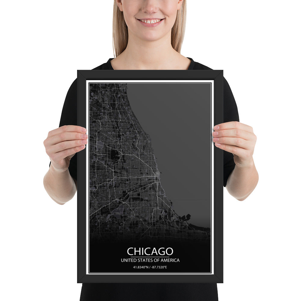 Chicago Black Framed Map