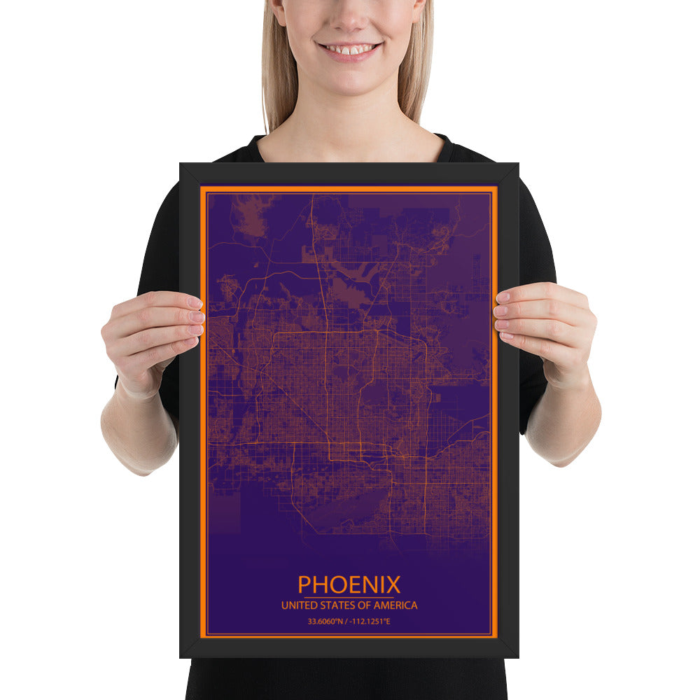 Phoenix Purple and Orange Framed Map