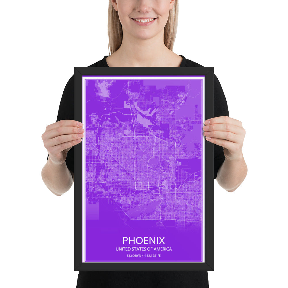 Phoenix Purple and White Framed Map