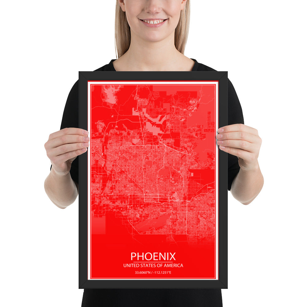 Phoenix Red and White Framed Map