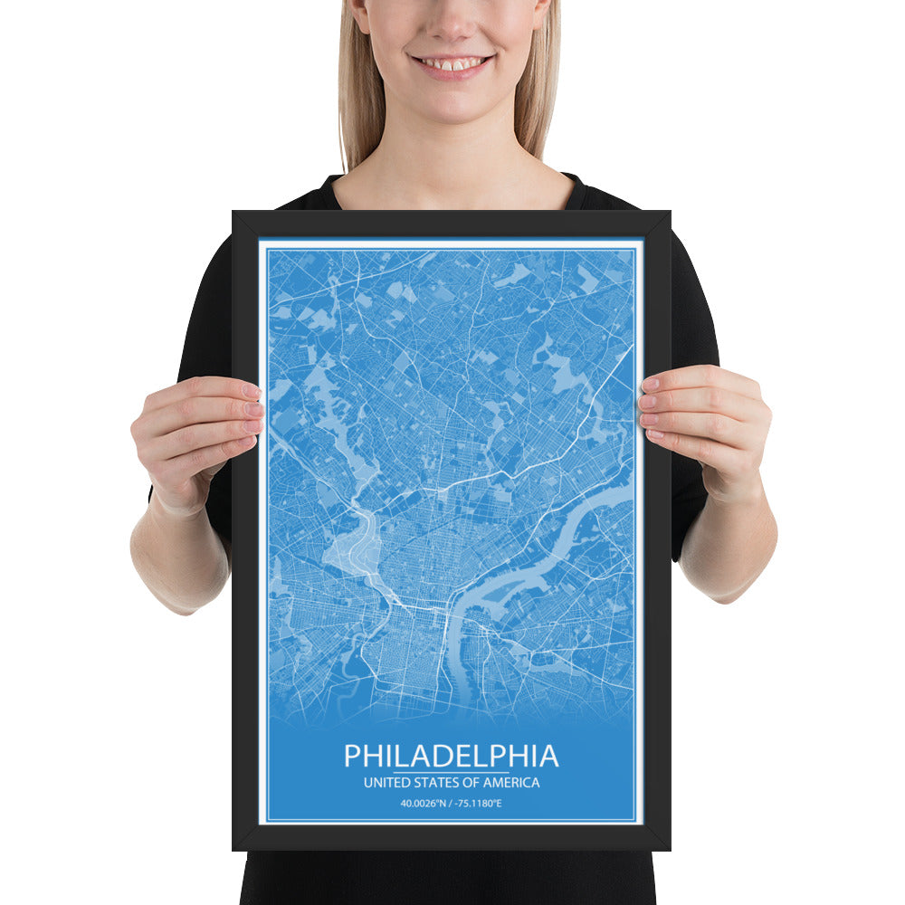 Philadelphia Blue and White Framed Map