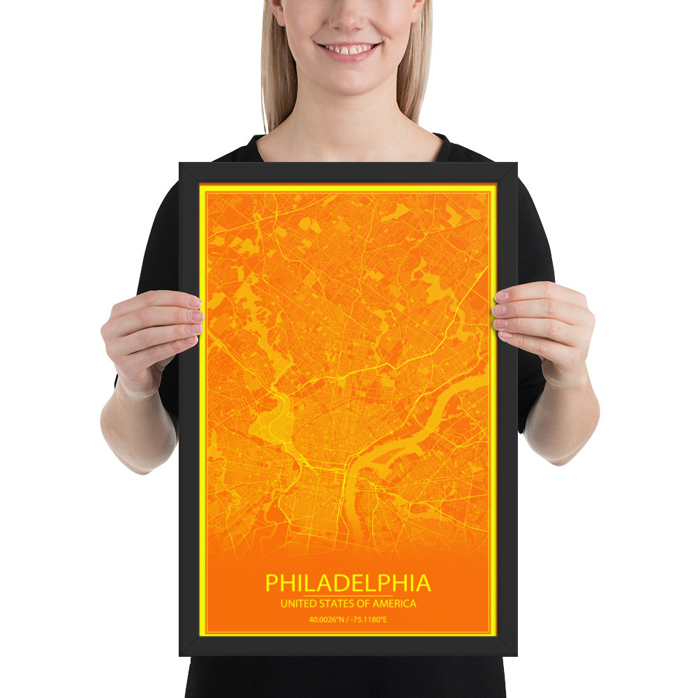 Philadelphia Orange and Yellow Framed Map