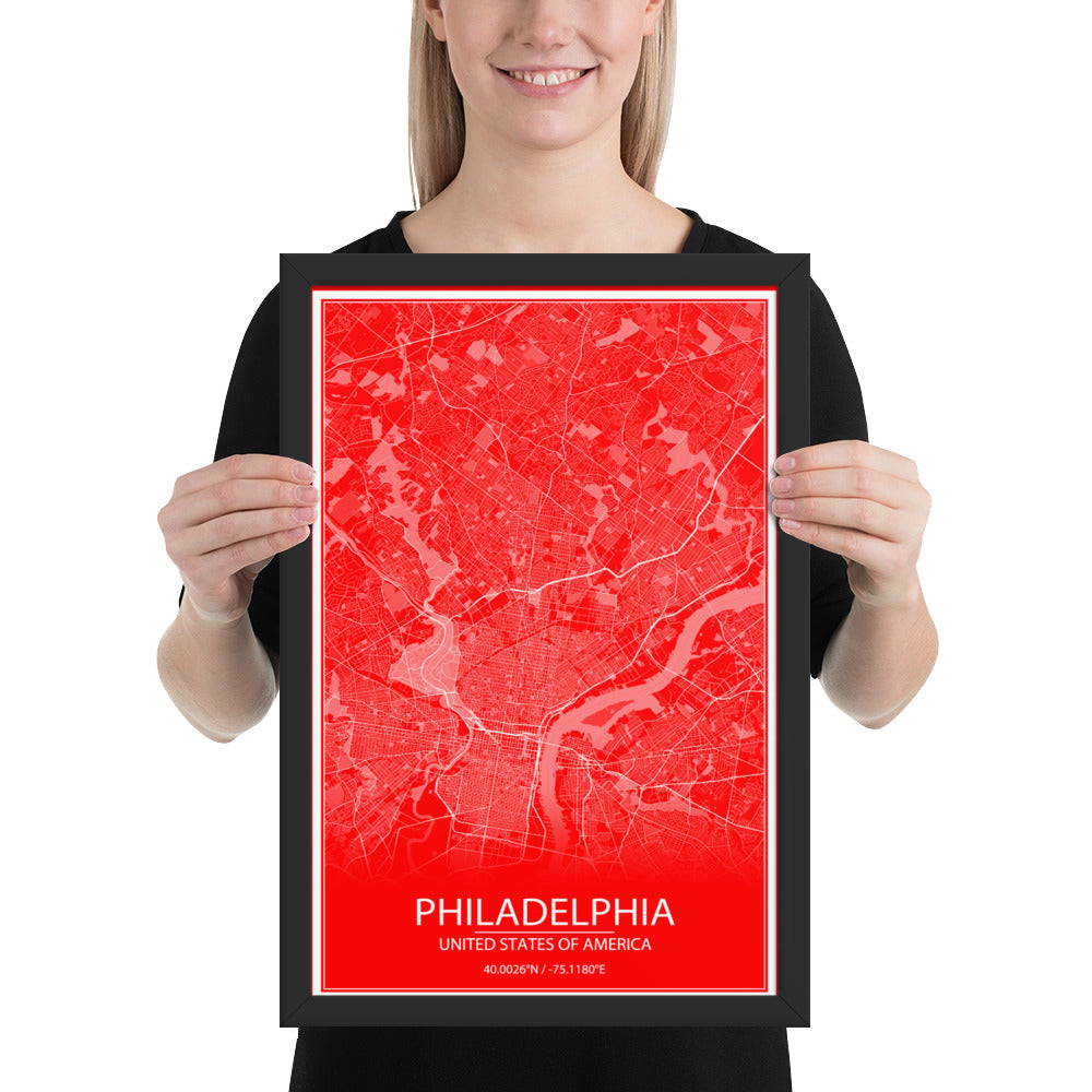 Philadelphia Red and White Framed Map