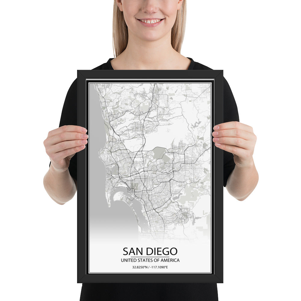 San Diego White Framed Map