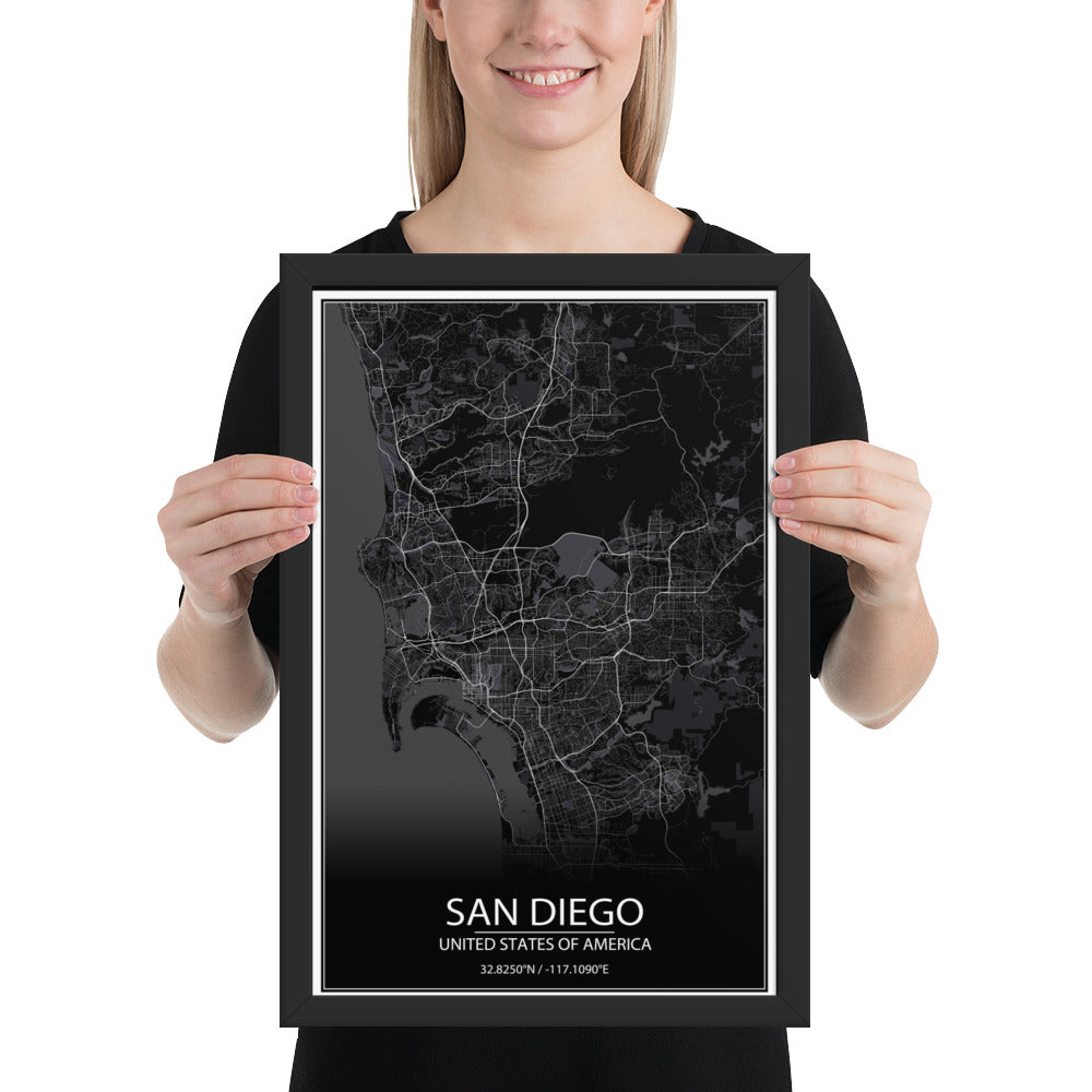 San Diego Black Framed Map