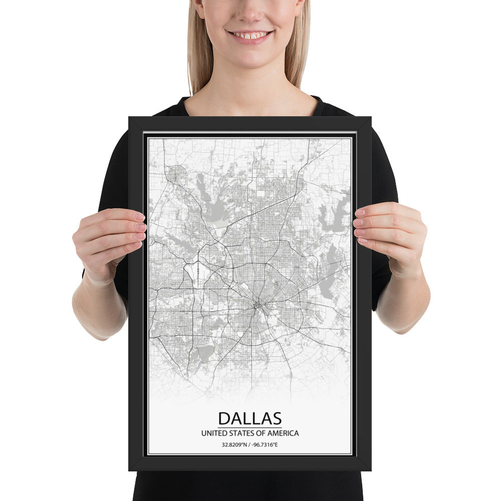 Dallas White Framed Map