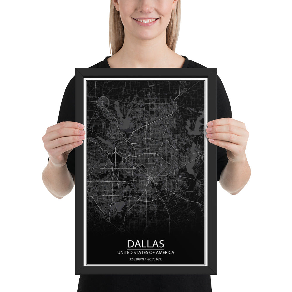 Dallas Black Framed Map