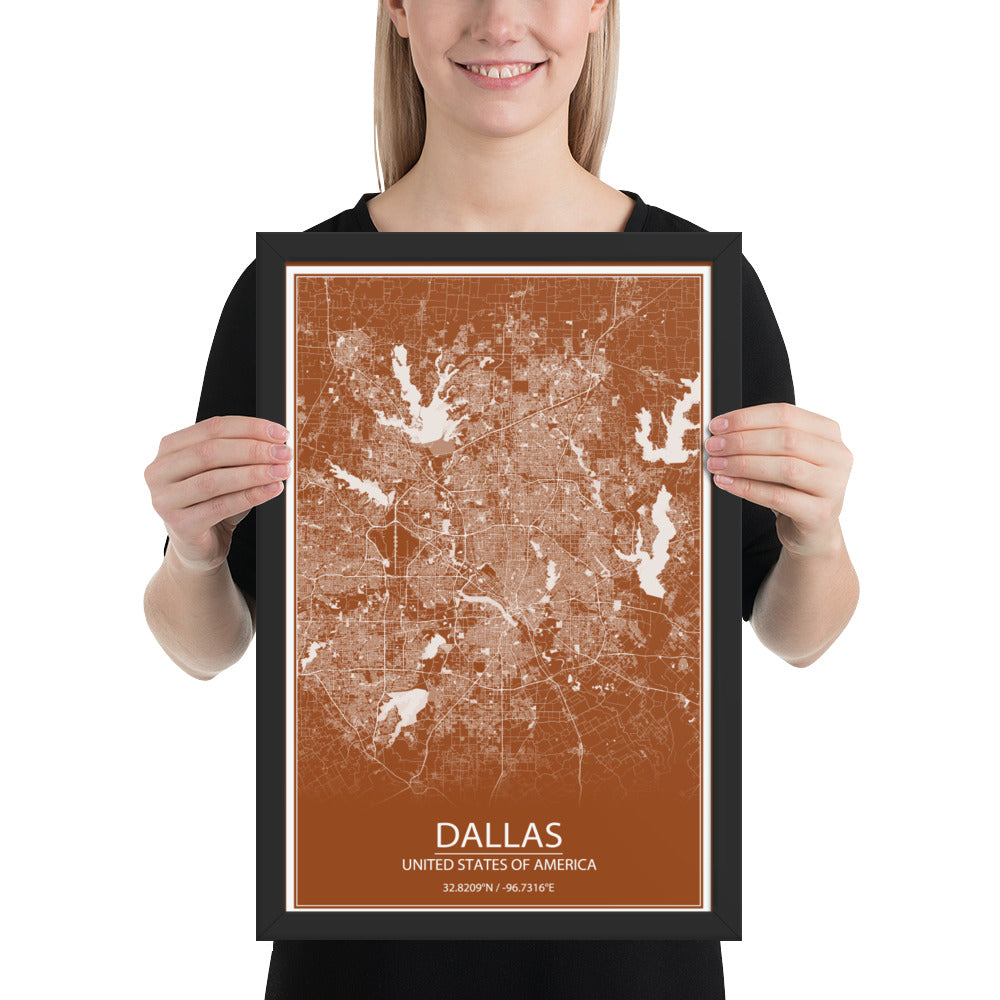 Dallas Brown and White Framed Map