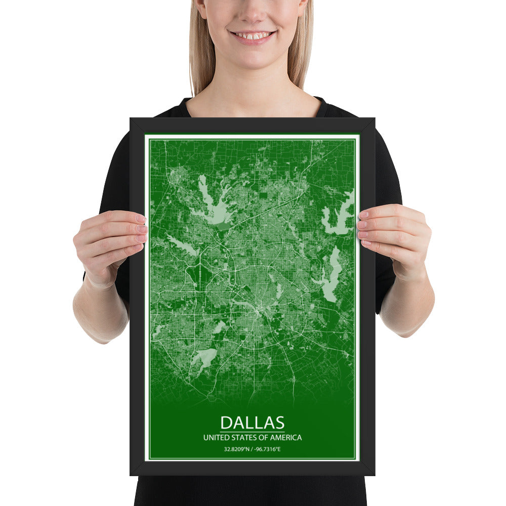 Dallas Green and White Framed Map